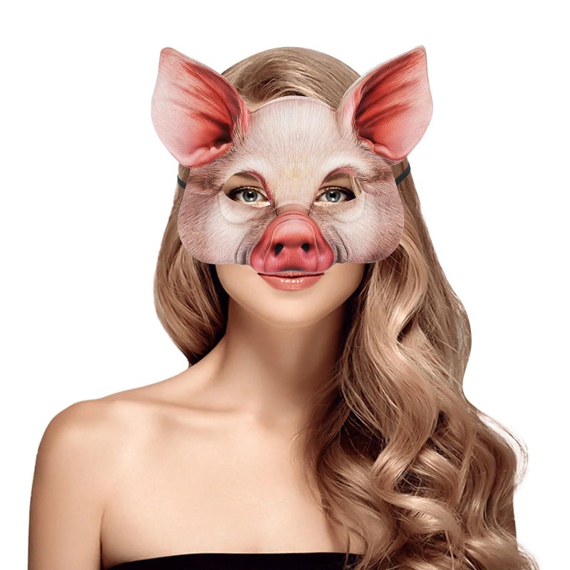 Hosfairy 1Pcs Half Face Animal Mask Pig Mask Horror Pig Masks for Halloween Costume Party Cosplay Props (White) - Image 2
